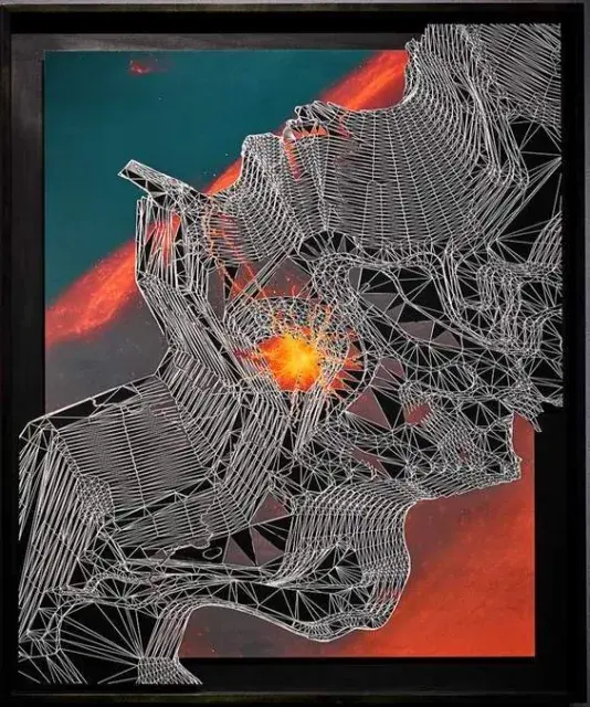 Collage of wire-frame design for the geo-modeling of existing mining open pits and visual cortex neuron of a mouse