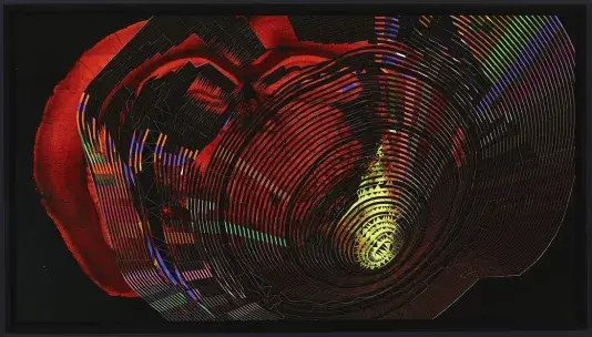 Collage of wire-frame design for the geo-modeling of existing mining open pits and visual cortex neuron of a mouse