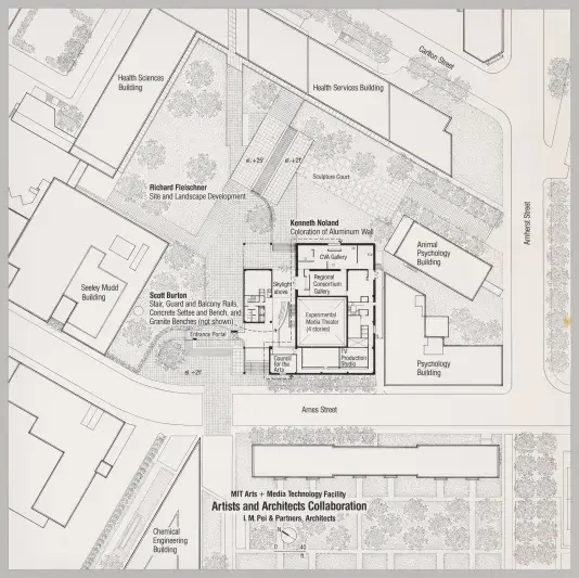 Black and white aerial map plan for the Wiesner Building.