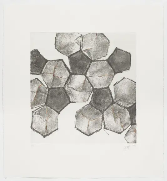 Pencil drawing on cream paper of a flattened soccer ball.