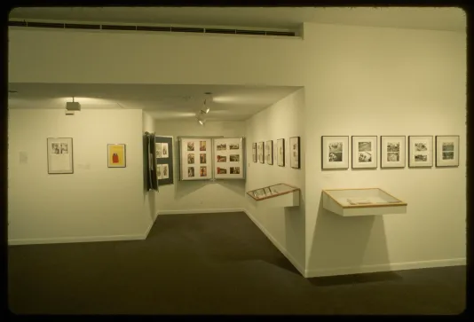 Photographs are displayed in a number of ways in the gallery. Some are hung, in cases or in books. 