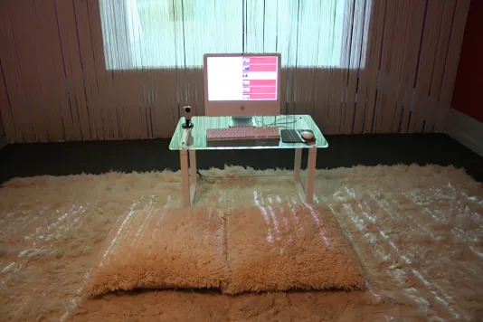 Installation view of Nabila Irshaid: Flying Carpet at MIT List Visual Arts Center, 2007.