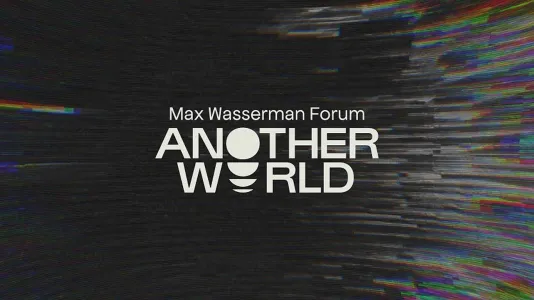 Event banner for Max Wasserman Forum 2021 with digitally textured background and light yellow text with event details.