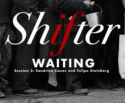 A black, white and red graphic reads &quot;Shifter 25: Waiting 3&quot;