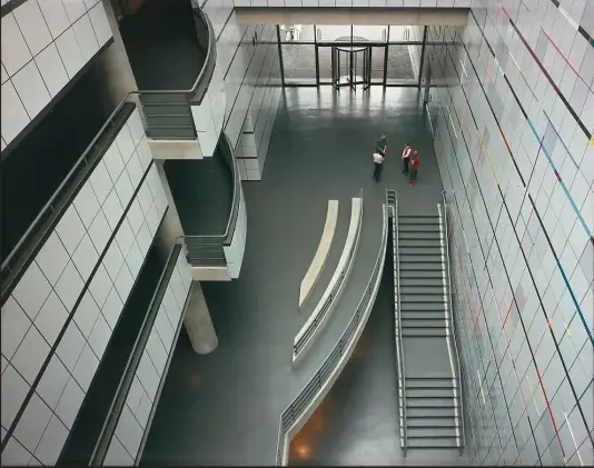 Overhead view of two curved granite benches