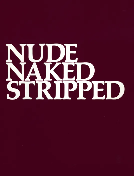 Book cover for Nude, Naked, Stripped features white text on burgundy background.