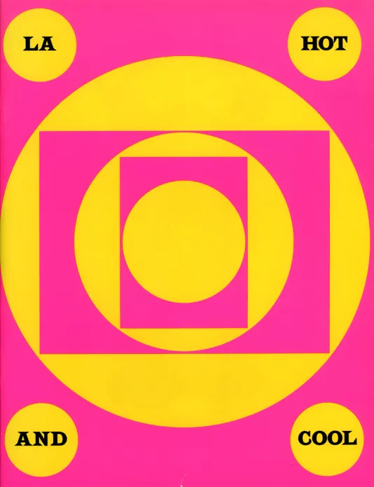 Yellow and pink geometric book cover for LA Hot and Cool written in 4 yellow circles.