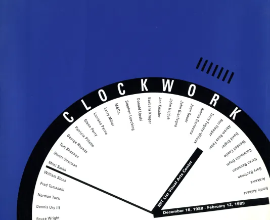 Book cover for Clockwork: Timepieces by Artists, Architects, and Industrial Designers features a graphic clock on a blue background.