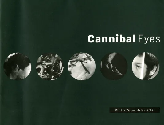 Forest green cover for Cannibal Eyes featuring 5 circles with black and white photographs inside them.