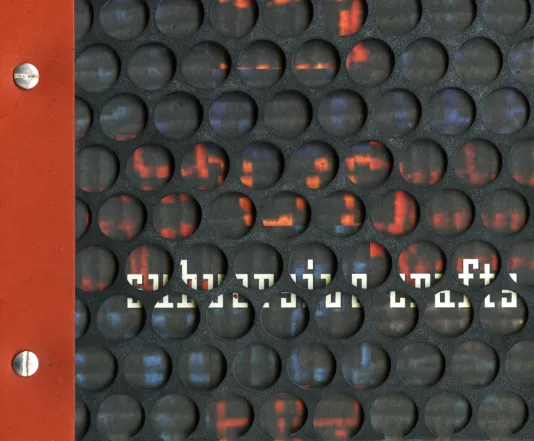 Book cover for Subversive Crafts featuring black circles with paint on them and red binding.