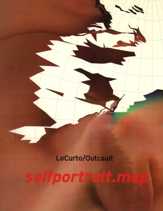 Book cover for LoCurto/Outcault: selfportrait.map featuring a detail with a grid resembling a topographic map with abstract body parts.