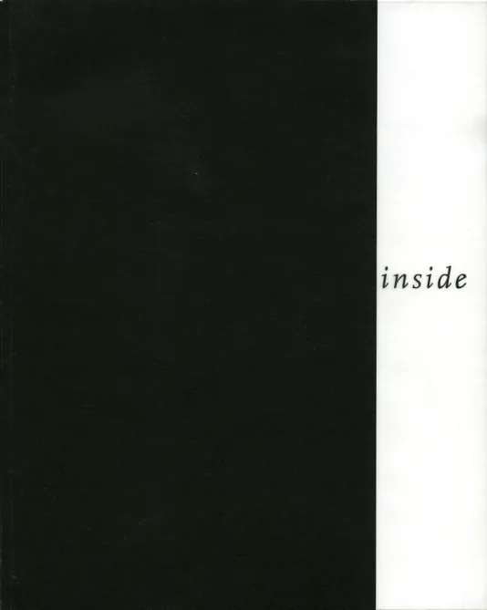 Book cover for Inside Space: Experiments in Redefining Rooms featuring a black background taking up the left 3/4 of the cover and a white background with the word 'Inside' on the right.
