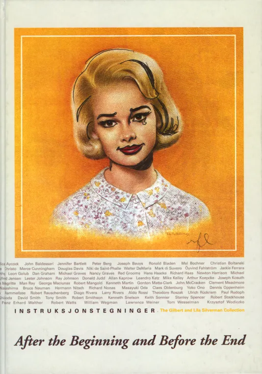 Book cover for After the Beginning and Before the End featuring a drawing of a young blonde girl with black accents around her lip and eyebrow and a tear coming from her eye. Below, there is a list of featured artists.