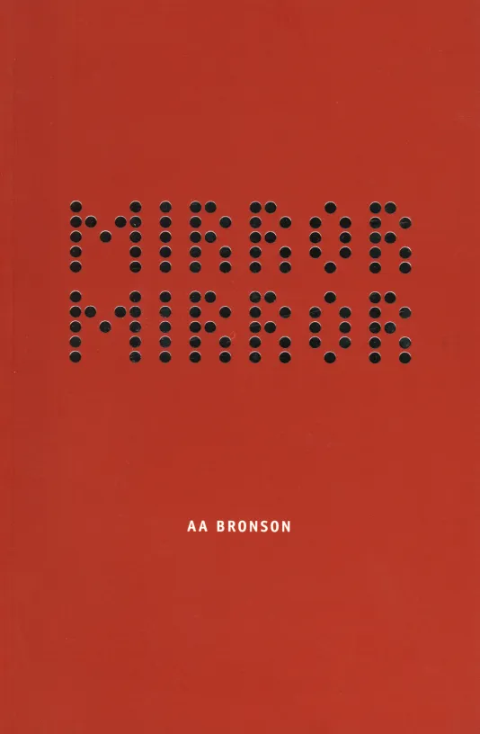 Red book cover for Mirror Mirror featuring the exhibition title written in letters made of black circles.