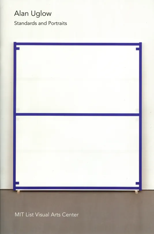 Book cover for Alan Uglow: Standards and Portraits featuring an installation shot of Uglow's photographic silkscreened prints on canvas.
