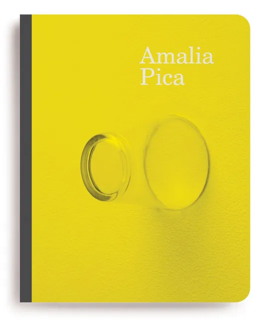 Book cover for Amalia Pica featuring a magnifying glass against a bright yellow background with black binding.