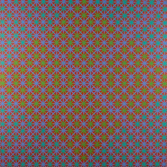 Hundreds of repeating diamond shapes with circles at the intersections that create an illusion.