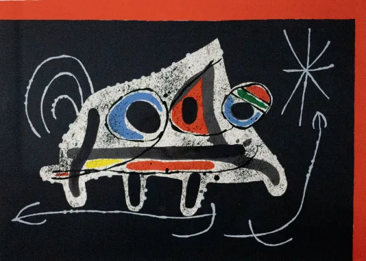 Black background with an abstract animal shape made using various triangles, circles, and lines.