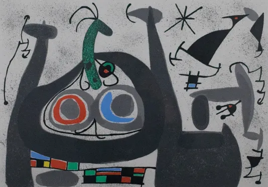 Gray background with gray and black shapes resembling small figures.