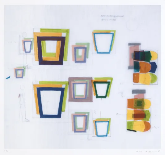 White background with blue, yellow, green, and pink rectangular shapes that overlap and are different sizes.