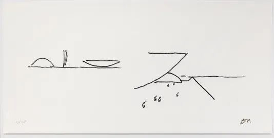 Simple line drawing with lines, semi circles and dots.