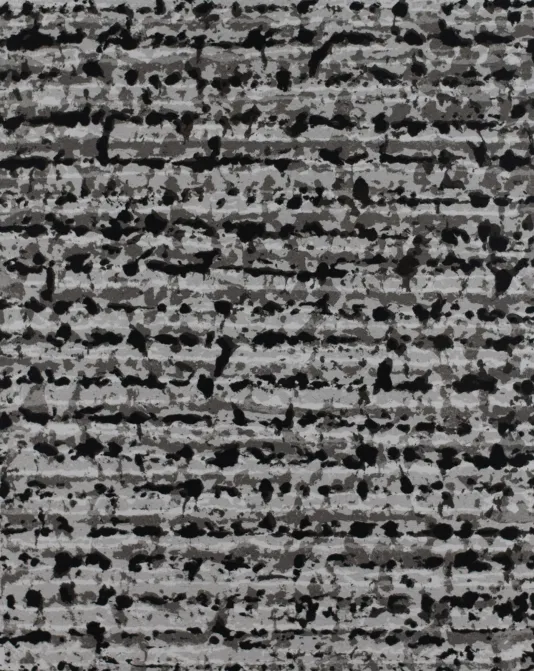 Black and white print of splotches of ink covering the frame entirely.