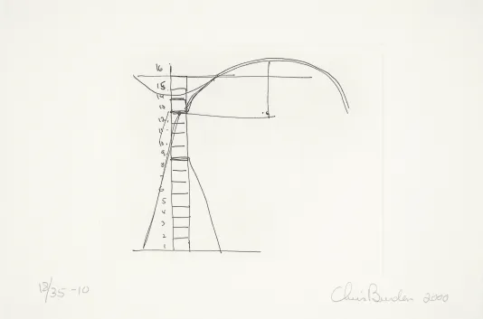 Blue print for an arched bridge drawn in a thin black outline.