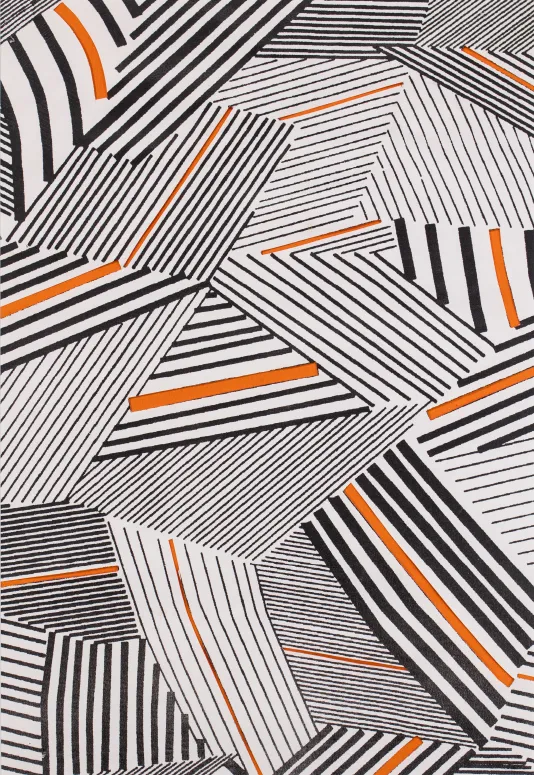 Red and black lines of varying weights form different shapes that take-up the whole frame.