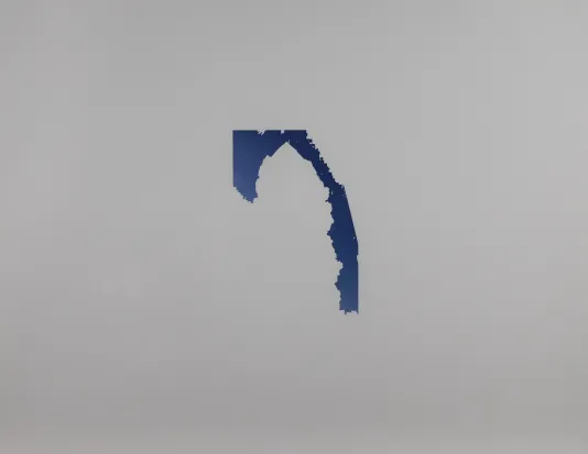 Small dark blue half arched shape with jagged edges in the center of a large white plane.