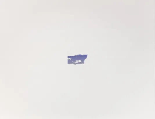 Small purple shape with jagged edges in the center of a large white plane.