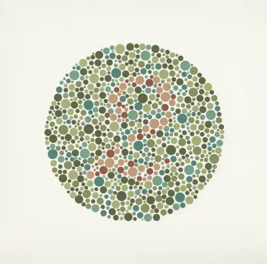 Small green and blue dots create a circle with the number two inside made up of beige and burnt orange dots.