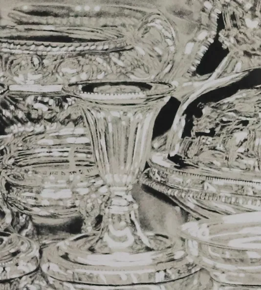 Still life of crystal glass wear with one cone shapes glass in the foreground.