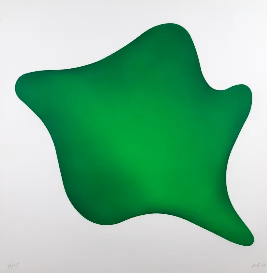 Green shape with soft edges that gets lighter in the center.