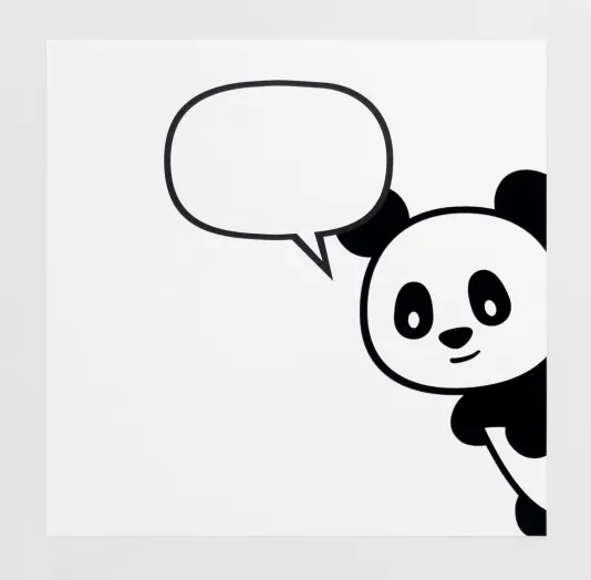 Graphic of a cartoon looking panda peaking out from the right of the frame with an empty speech bubble overhead.