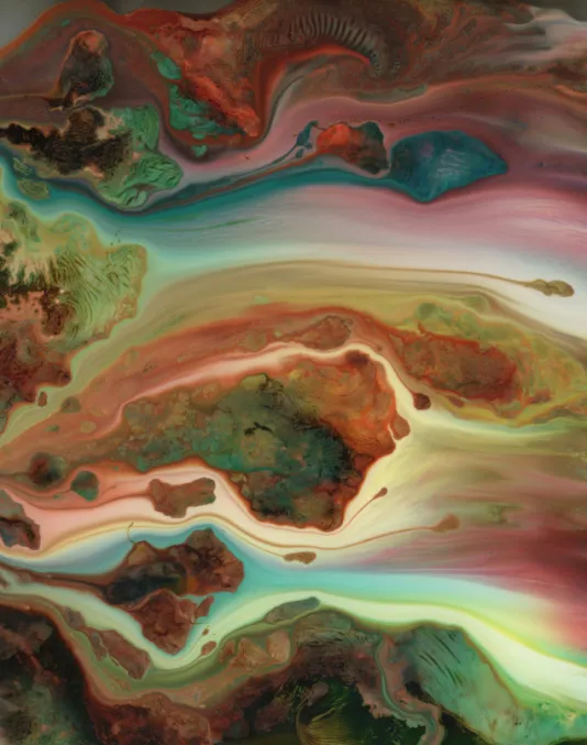 Colorful print resembling the texture of marble swirls.