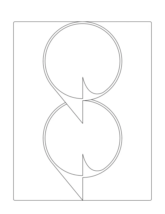 Minimal line drawing of two identical circular shapes overlapping with each other and another circular shape inside of each one
