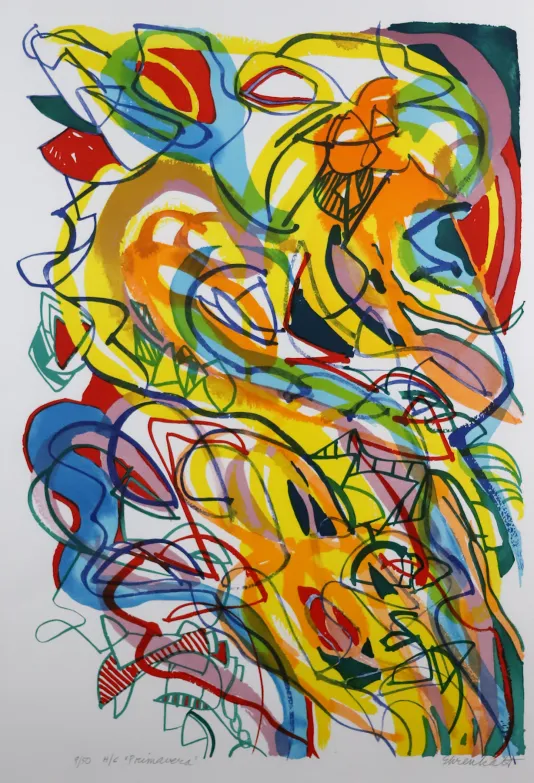 Bright lines and shapes that resemble graffiti drawing.