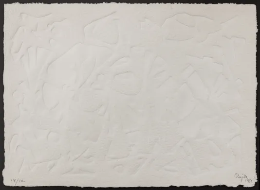 White page with imprinted lines forming different abstract shapes throughout.
