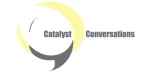 Logo for Catalyst Conversations featuring the title in dark grey and a light yellow and grey circular shape around the word &quot;Catalyst&quot;